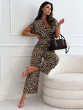 Leopard Print Short Sleeve Wide Leg Jumpsuit - Your Second Look