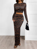 Leopard Round Neck Top and Skirt Set - Your Second Look
