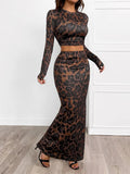 Leopard Round Neck Top and Skirt Set - Your Second Look