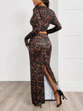 Leopard Round Neck Top and Skirt Set - Your Second Look