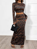 Leopard Round Neck Top and Skirt Set - Your Second Look