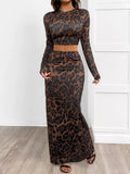 Leopard Round Neck Top and Skirt Set - Your Second Look