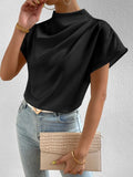 Mock Neck Short Sleeve Blouse - Your Second Look
