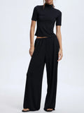 Mock Neck Short Sleeve Top and Pants Set - Your Second Look