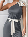 One - Shoulder Bowknot Wide Leg Jumpsuit - Your Second Look