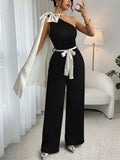 One - Shoulder Bowknot Wide Leg Jumpsuit - Your Second Look