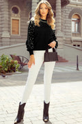 Pearl Detail Mock Neck Long Sleeve Sweater - Your Second Look