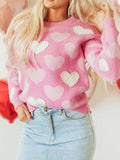 Pearled Heart Print Valentines Crew Neck Sweater - Your Second Look
