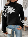 Perfee Flower Mock Neck Long Sleeve Sweater - Your Second Look