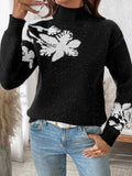 Perfee Flower Mock Neck Long Sleeve Sweater - Your Second Look