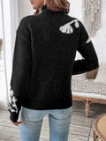 Perfee Flower Mock Neck Long Sleeve Sweater - Your Second Look
