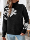 Perfee Flower Mock Neck Long Sleeve Sweater - Your Second Look