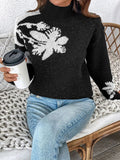 Perfee Flower Mock Neck Long Sleeve Sweater - Your Second Look