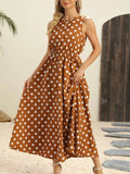 Polka Dot Round Neck Sleeveless Midi Dress - Your Second Look
