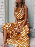 Polka Dot Round Neck Sleeveless Midi Dress - Your Second Look