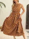 Polka Dot Round Neck Sleeveless Midi Dress - Your Second Look