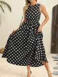Polka Dot Round Neck Sleeveless Midi Dress - Your Second Look