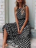 Polka Dot Round Neck Sleeveless Midi Dress - Your Second Look