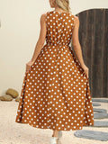 Polka Dot Round Neck Sleeveless Midi Dress - Your Second Look