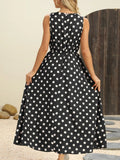 Polka Dot Round Neck Sleeveless Midi Dress - Your Second Look