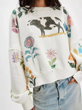 Printed Round Neck Dropped Shoulder Sweatshirt - Your Second Look