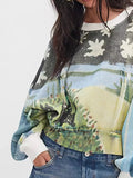 Printed Round Neck Dropped Shoulder Sweatshirt - Your Second Look