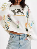 Printed Round Neck Dropped Shoulder Sweatshirt - Your Second Look
