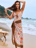 Printed Spaghetti Strap One - Piece Swimwear and Cover Up Swim Set - Your Second Look