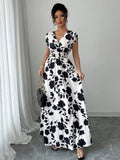 Printed Surplice Cap Sleeve Maxi Dress - Your Second Look