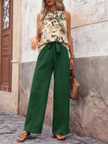 Printed Tank Top and Wide Leg Pants Set - Your Second Look