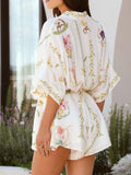 Printed Tie Waist Half Sleeve Romper - Your Second Look