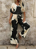 Printed V - Neck Top and Pants Set - Your Second Look