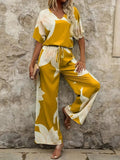 Printed V - Neck Top and Pants Set - Your Second Look