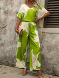 Printed V - Neck Top and Pants Set - Your Second Look