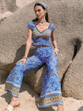 Printed V - Neck Top and Pants Set - Your Second Look