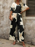 Printed V - Neck Top and Pants Set - Your Second Look