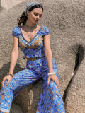 Printed V - Neck Top and Pants Set - Your Second Look