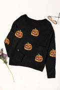 Pumpkin Round Neck Long Sleeve Knit Top - Your Second Look