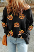 Pumpkin Round Neck Long Sleeve Knit Top - Your Second Look