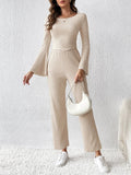 Ribbed Flare Sleeve Top and Pants Set - Your Second Look