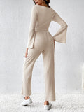Ribbed Flare Sleeve Top and Pants Set - Your Second Look