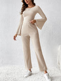 Ribbed Flare Sleeve Top and Pants Set - Your Second Look