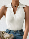 Ribbed Knit Polo Collar Tank Top - Your Second Look