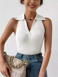 Ribbed Knit Polo Collar Tank Top - Your Second Look