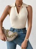 Ribbed Knit Polo Collar Tank Top - Your Second Look