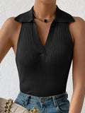 Ribbed Knit Polo Collar Tank Top - Your Second Look