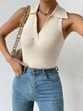Ribbed Knit Polo Collar Tank Top - Your Second Look
