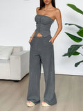 Ribbed Knit Strapless Crop Top and Pants Set - Your Second Look