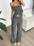 Ribbed Knit Strapless Crop Top and Pants Set - Your Second Look
