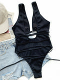 Ribbed Lace Up One - Piece Swimsuit - Your Second Look